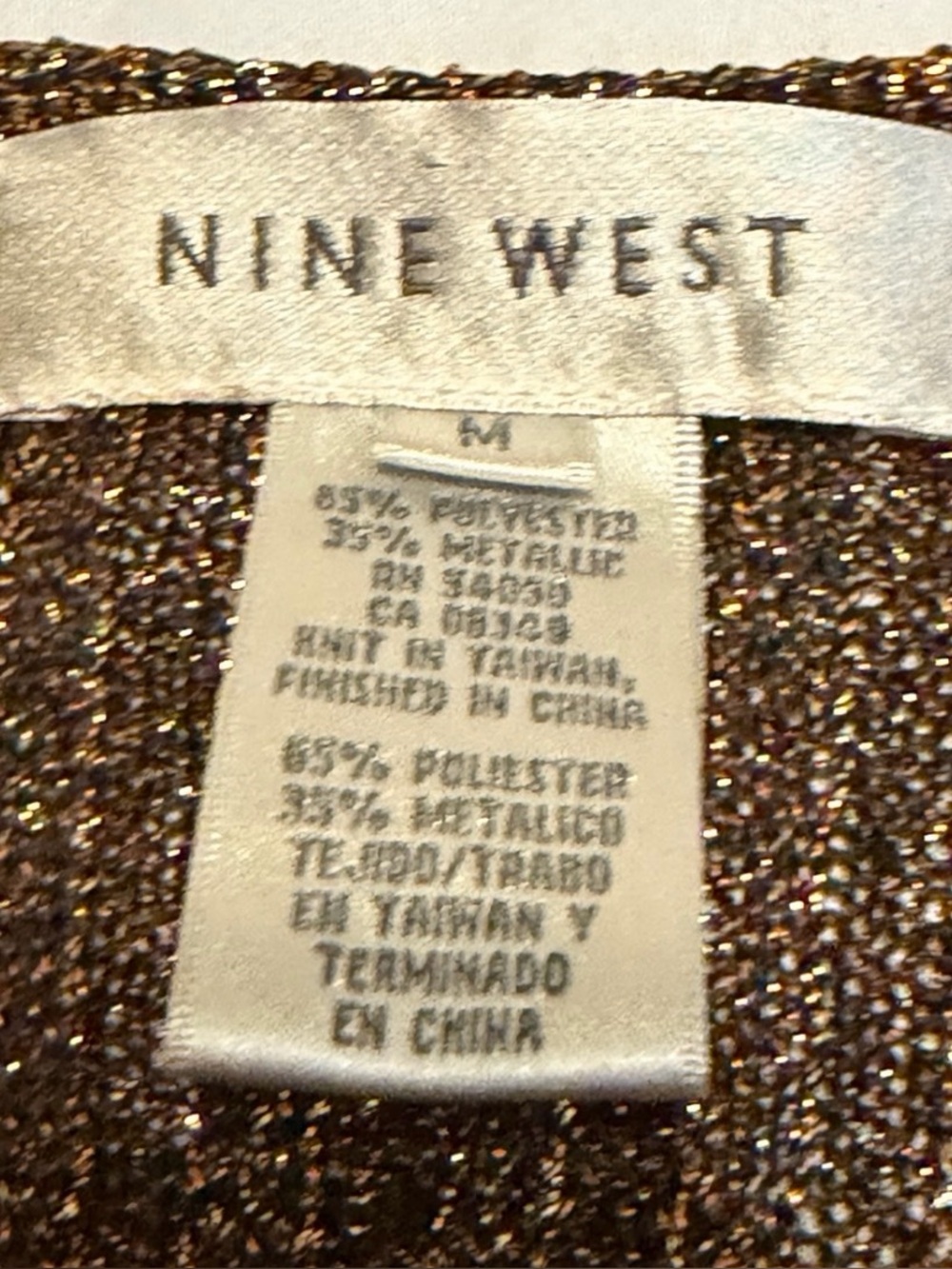 Nine West Metallic Bronze Faux Wrap Sweater Top M - Picture 3 of 6